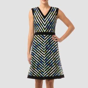 Joseph Ribkoff V-Neck Sleeveless Printed Flared Midi Dress